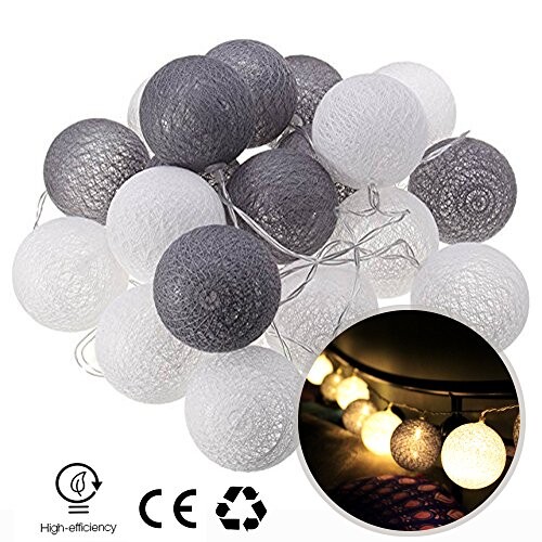 Guirlande lumineuse portable à LED Pour intérieur 3,1 m 20 boules de coton  blanches Décoration