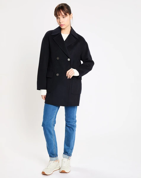 Manteau caban 100% Laine Aglae bleu marine