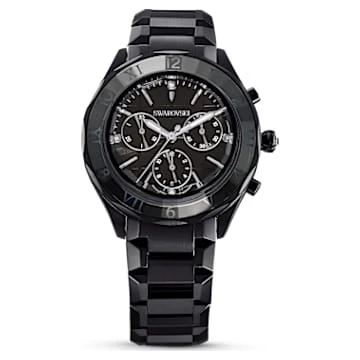Montre, 39 mm, Fabriqué en Suisse, Bracelet en métal, Noir, Finition noire