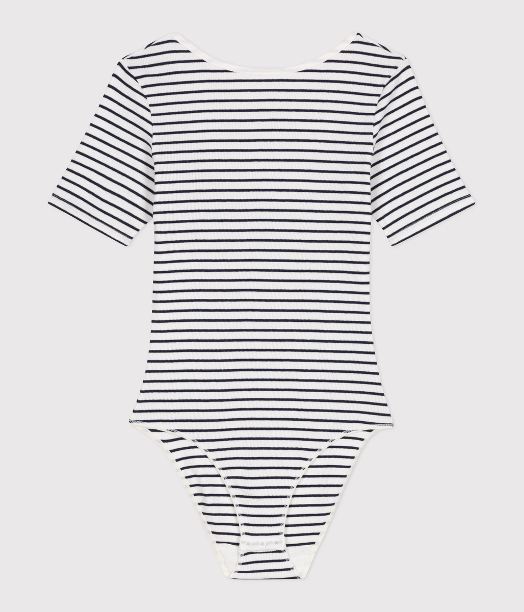 Body femme en coton et élasthanne manches courtes à rayures