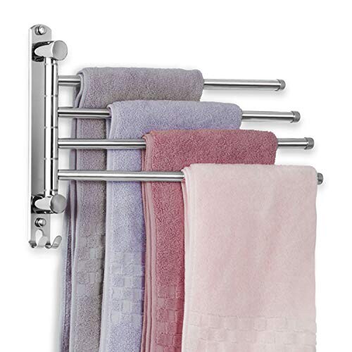 JSVER Porte-Serviettes Salle de Bain avec 4 Barres 180°Rotatives Sèche-Serviettes en Acier Inoxydable SUS304 34CM Porte Serviette Murale Sèche-Serviettes pour Salle de Bain Cuisine Lavabo- Argent