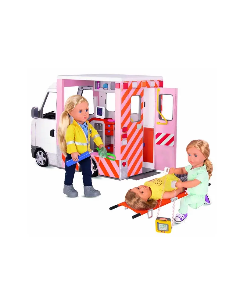 AMBULANCE Pour poupées de 46 cm. 26 accessoires dont certains à fon...