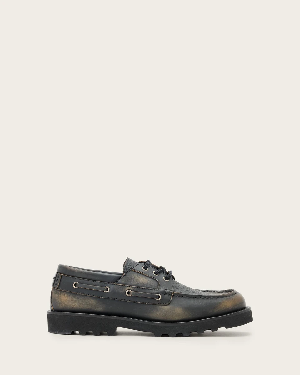 MES PREF - Skiff Leather Boat Shoes Black/Brown | ALLSAINTS FR