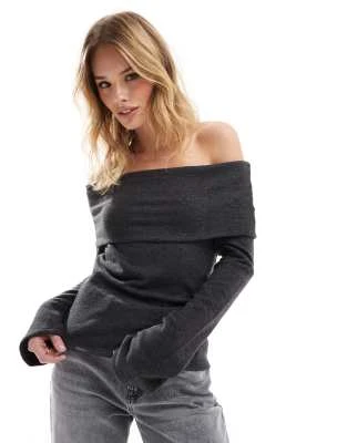VERO MODA - Mix and Match - Top ultra doux à épaules dénudées - Noir chiné