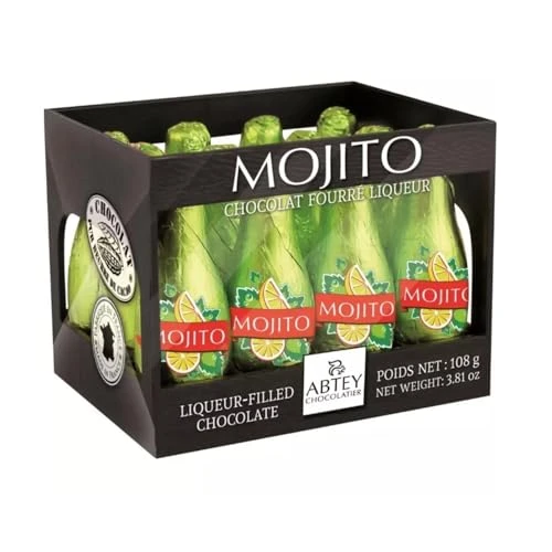 Lot de 2 casiers liqueur Mojito 81g Abtey - À déguster avec modération ! Idéal pour offrir - chocolat noir fourrés à la liqueur Mojito