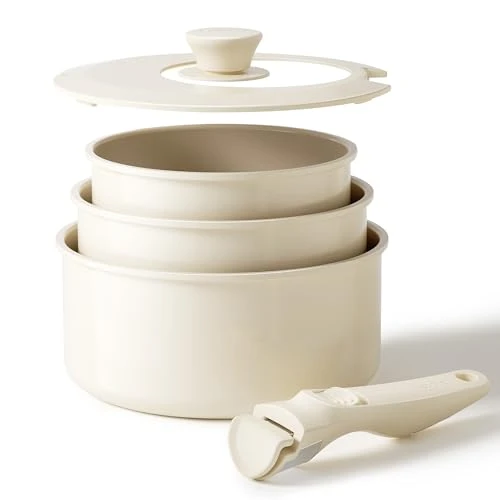 Redchef Lot de 3 Casseroles avec Poignées Amovibles, Casseroles en Céramique, Anti-adhésives 16/18/20 cm et couvercle de fermeture 3 EN 1, passe au four, sans PFOA, Tous feux dont induction