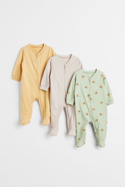 Lot de 3 pyjamas zippés - Beige clair/pois - ENFANT | H&M BE