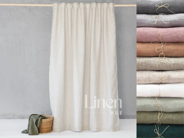 Waterproof Linen Shower Curtain With Back Tabs, Bathroom Curtain, Linen Fabric Shower Drape, Bath Curtain With Liner, Custom Curtain