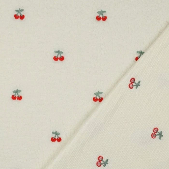 tissu fausse fourrure teddy cerises écru - sherpa doux