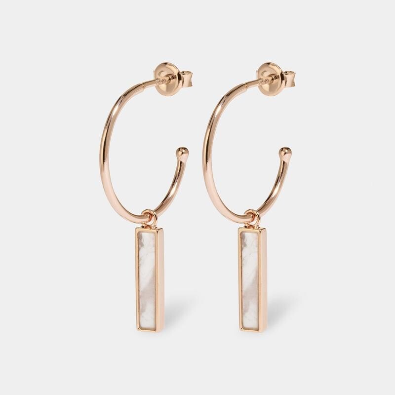 Idylle Rose Gold Marble Bar Hoop Earrings