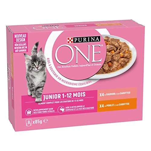 PURINA ONE Junior Effilés en Sauce Saveurs Assortis Saumon et Poulet pour Chatons | Sachets Repas 8 x 85g