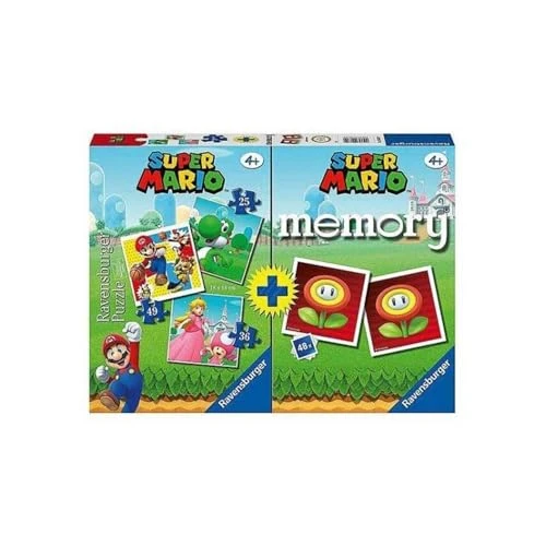 Ravensburger - Multipack Super Mario, Memory® 48 Cartes + 3 Puzzles Enfants de 25/36/49 pièces, 4+ Ans