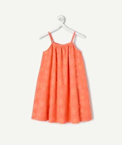 Robe fille à bretelles imprimée corail