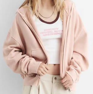 Pull&Bear - Sweat à capuche zippé à logo - Rose