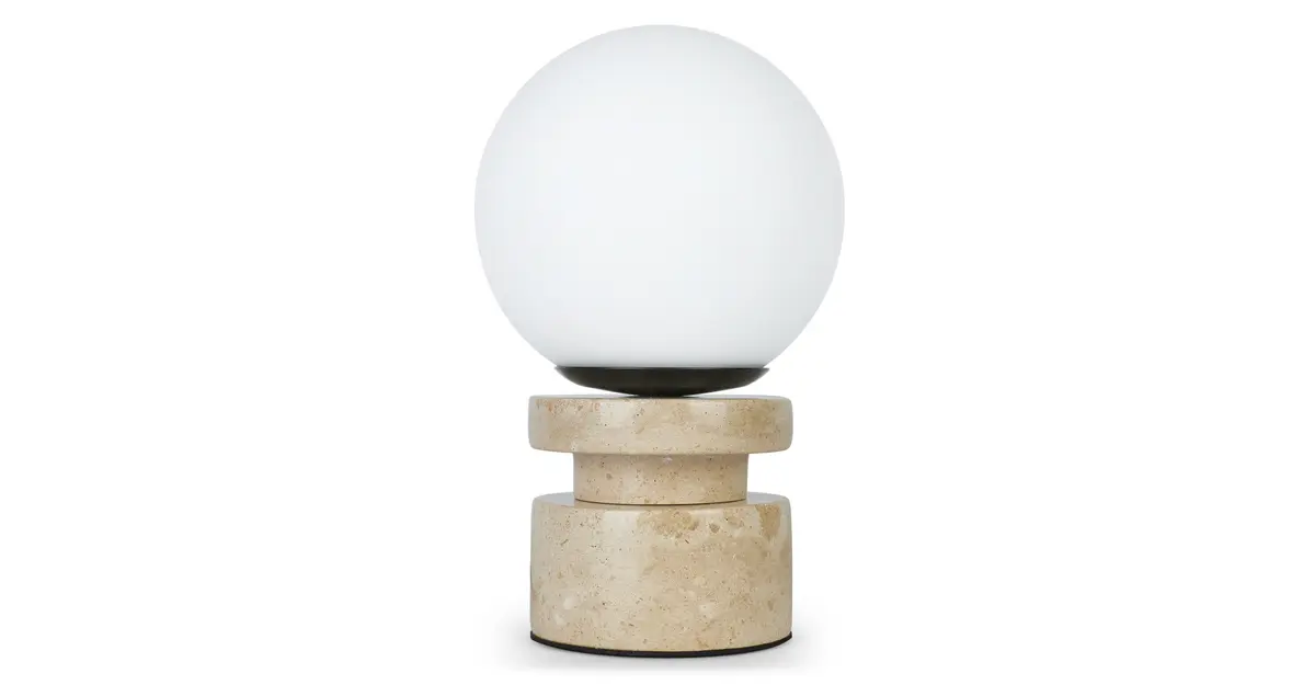 POLAR Lampe de table, Sphère blanche & pierre de travertin, H25