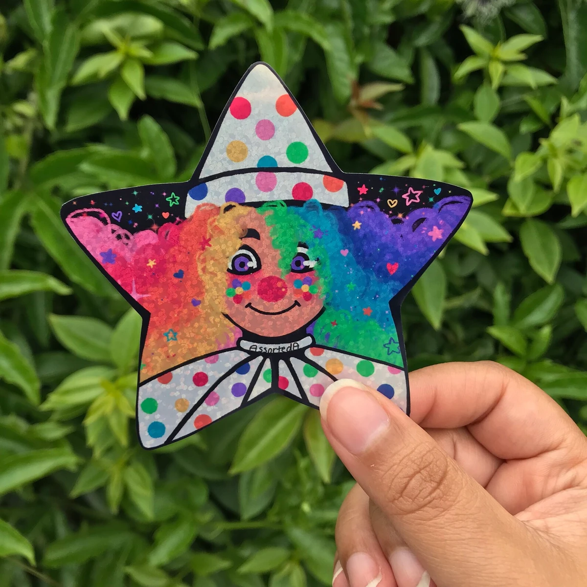 Rainbow Clown Glittery Sticker