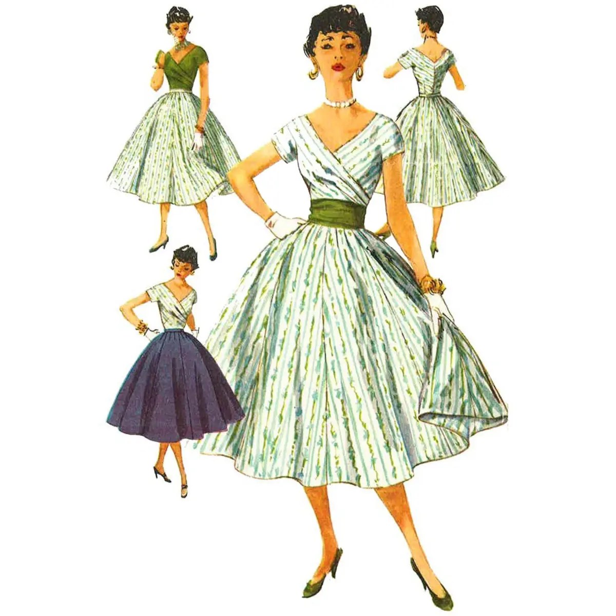 motif vintage des années 1950, jupe, chemisier et ceinture de smoking - Multi tailles