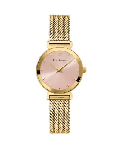 Montre Femme LIGNE PURE Cadran Rose Bracelet Acier milanais Doré