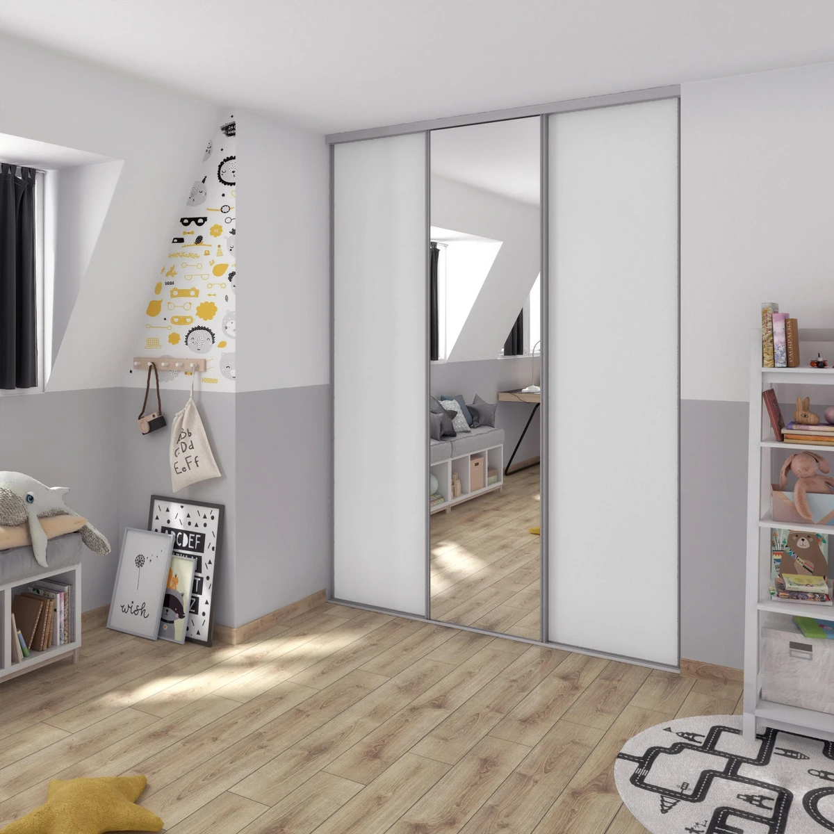 x2 Paire de rails SPACEO laqué aluminium gris L.194 cm