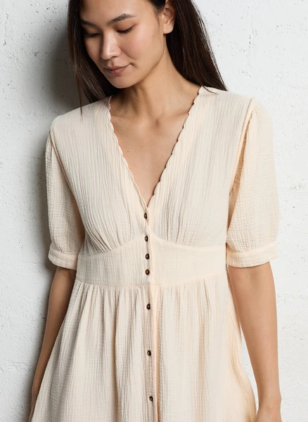 ROBE LONGUE AMPLE COL V EN COTON CREME EMILE ET IDA - FEMME | Place des Tendances