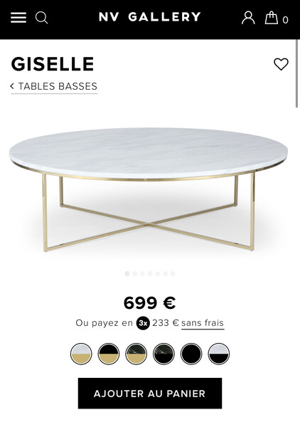Table basse, intemporel chic - Marbre blanc & Laiton - NV GALLERY - GISELLE - NV GALLERY