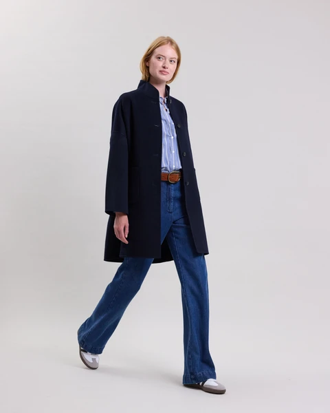 Manteau Femme en laine double face Bleu Marine Vadim