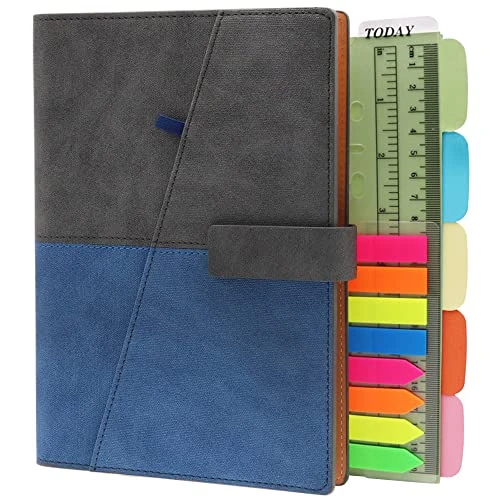TSY Carnet à Spirale Organiseur A5 Rechargeable avec Couverture en Chiffon Doublée en Cuir, Multiples Poches, Passant à Stylo et Clip Magnétique - Unisexe a5 Gris/bleu