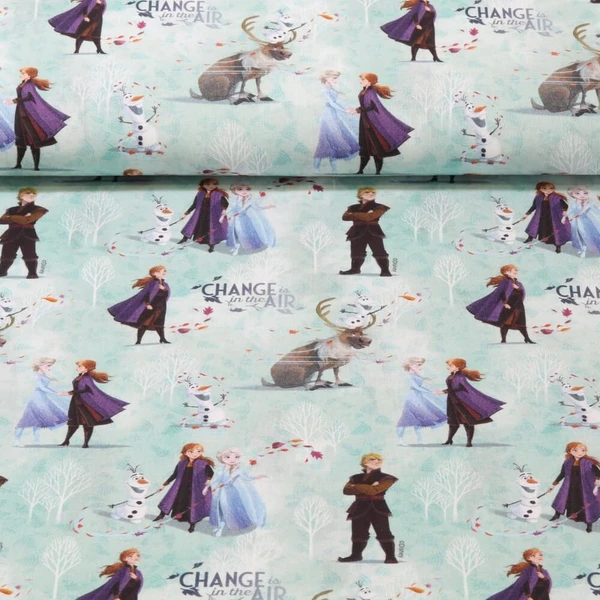 Popeline de coton - Reine des neiges Princesse Elsa et Anna Vert menthe