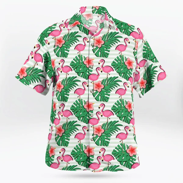 Tropical Flamingo Hawaiian Shirt men, women Green Pattern | Tropi Hawaiian Shirts Store