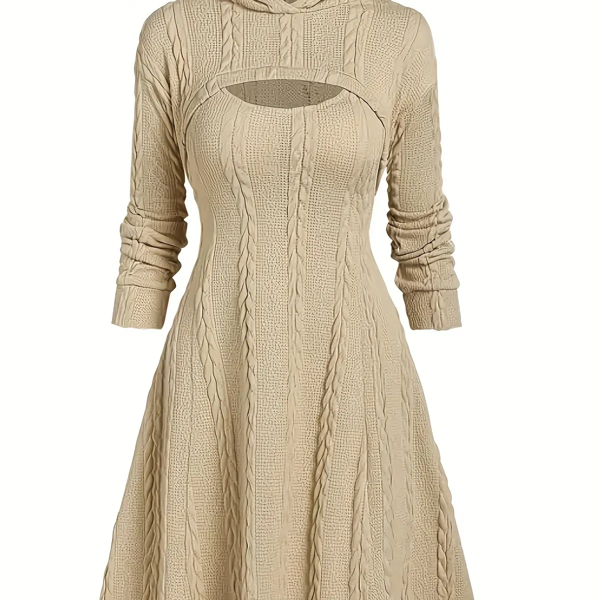 Twist Textured Solid Two-piece Dress Set, Robe Tank Col Rond & Haut À Capuche, Tenues Pour Femmes