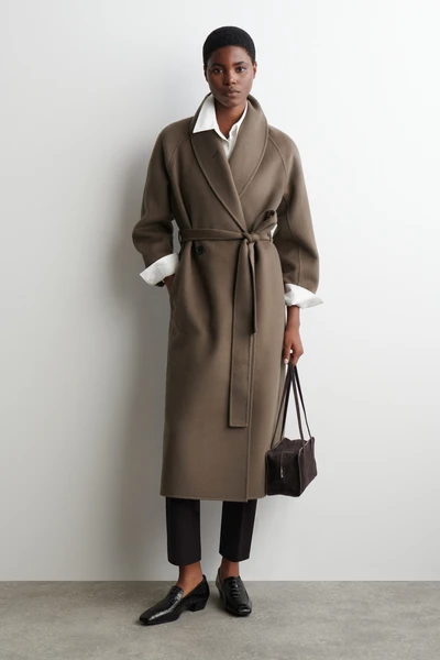 MANTEAU LONG CEINTURÉ EN LAINE DOUBLE FACE