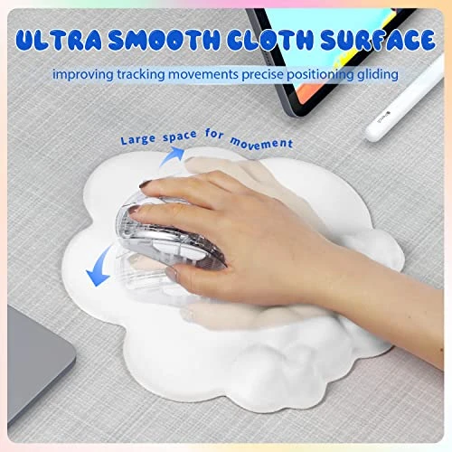 ATTACK SHARK Tapis de Souris Cloud Support Repose-Poignet,Tapis de Souris Ergonomique, Base Antidérapante pour Un Contrôle Confortable et Précis, pour Taper/Jouer Accessoires de Bureau - Blanc