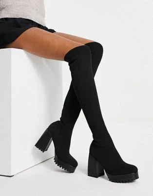 Pimkie - Cuissardes en maille à talon et semelle plateforme - Noir