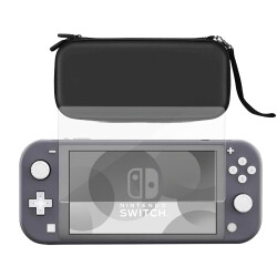 Nintendo Switch Lite - Gris avec étui de protection portable (noir) et protecteur d'écran en verre trempé