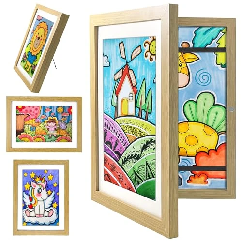 QUVBKZ Cadre Photo pour Enfants, Cadre Dessin Enfant à Changer, Cadre pour Dessin Enfant, Cadre A4 Photo Mural, Capacité 100 œuvres D'art