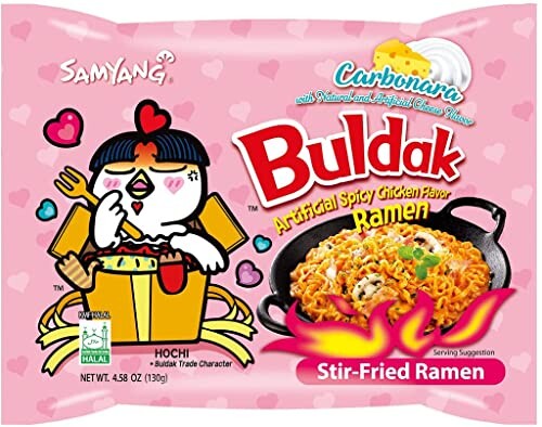 Samyang Carbo, Nouilles épicées au Carbonara, Hot Chicken Flavor Ramen with Carbonara, Nouille piquante Coréenne 130g (1 sachet)
