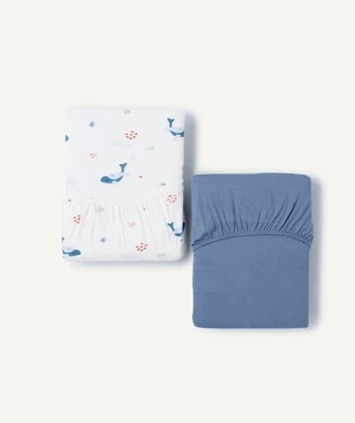 Lot de 2 draps housse coton imprimé baleine