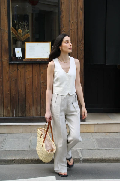 Pantalon Bianca en lin beige
