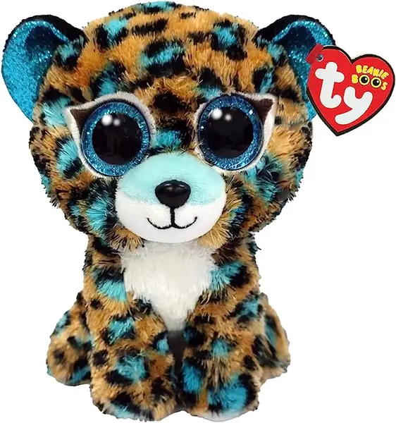 Ty- Animaux Beanie Boo's-Peluche Cobalt Le Leopard 15 cm-TY36691, TY36691, Beige, Bleu, Blanc, Small