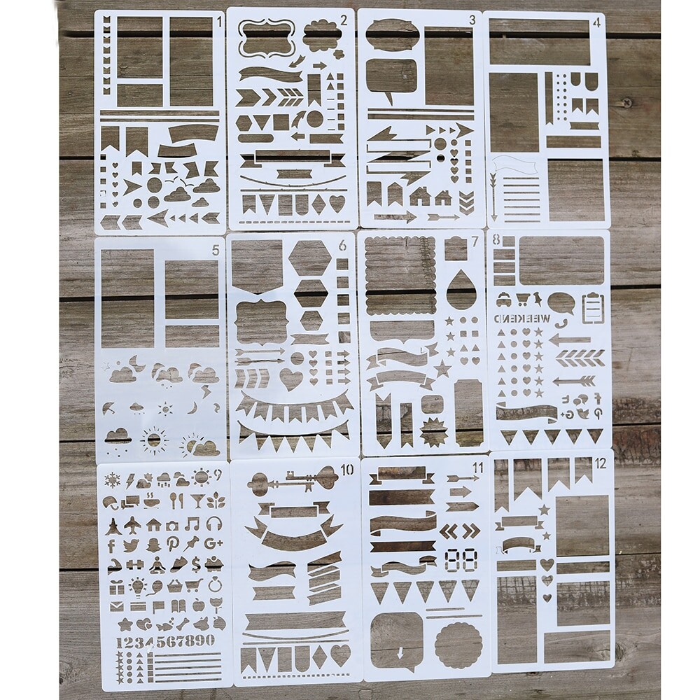 Pochoir creux en plastique pour Journal à puces, modèle de dessin pour carnet de notes, planificateur, Scrapbook, artisanat de décoration, bricolage, 12/20 pièces