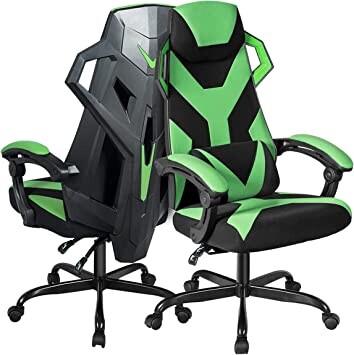 GOPLUS Chaise Gaming de Massage, Chaise Ergonomique Inclinable à 90°-135°, Fauteuil de Bureau avec Hauteur Réglable 117-127CM (Vert)