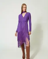 Robe longue en crêpe avec franges
