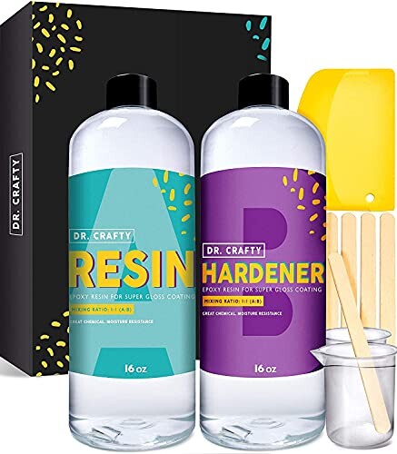 Resine Epoxy Transparente (2 Pièces 1100g / 950ml / 32oz Total) - Resine Epoxy Kit Rapport 1:1 - Kit Resine Epoxy Complet pour Fabrication de Bijoux Moulage Dessus de Table Bois Decoration Artisanale
