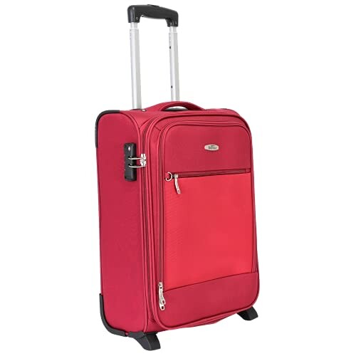 BONTOUR Valise Cabine avec Poche Avant 55x40x20m, Petite Valise pour Petits Trajets, Bagage à Main 2 Roues Robustes avec Serrure TSA (Rouge)