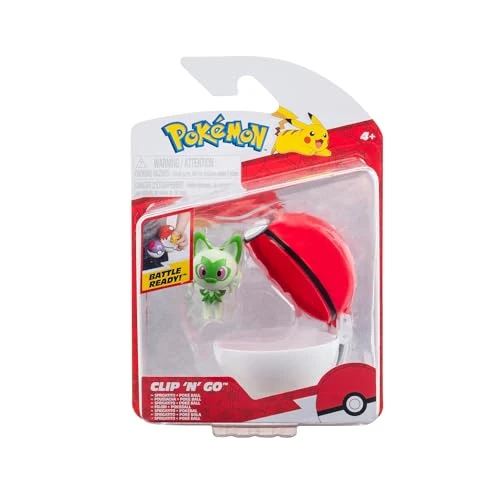 Pokémon PKW3629 Clip 'N' Go Sprigatito avec Figurine de Combat de 5,1 cm et Accessoire Poké Ball Multicolore