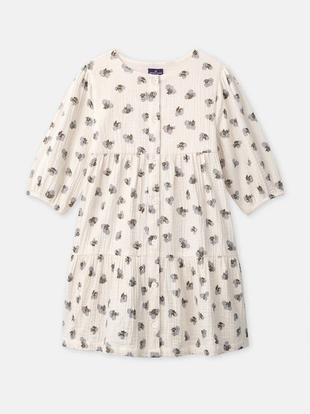 Robe imprimé fleurs à manches ballon Fille
