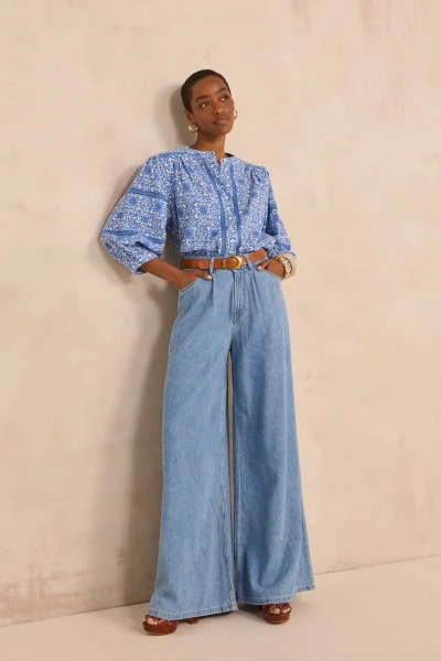 Blouse imprimée à dentelles en coton mélangé DOMY