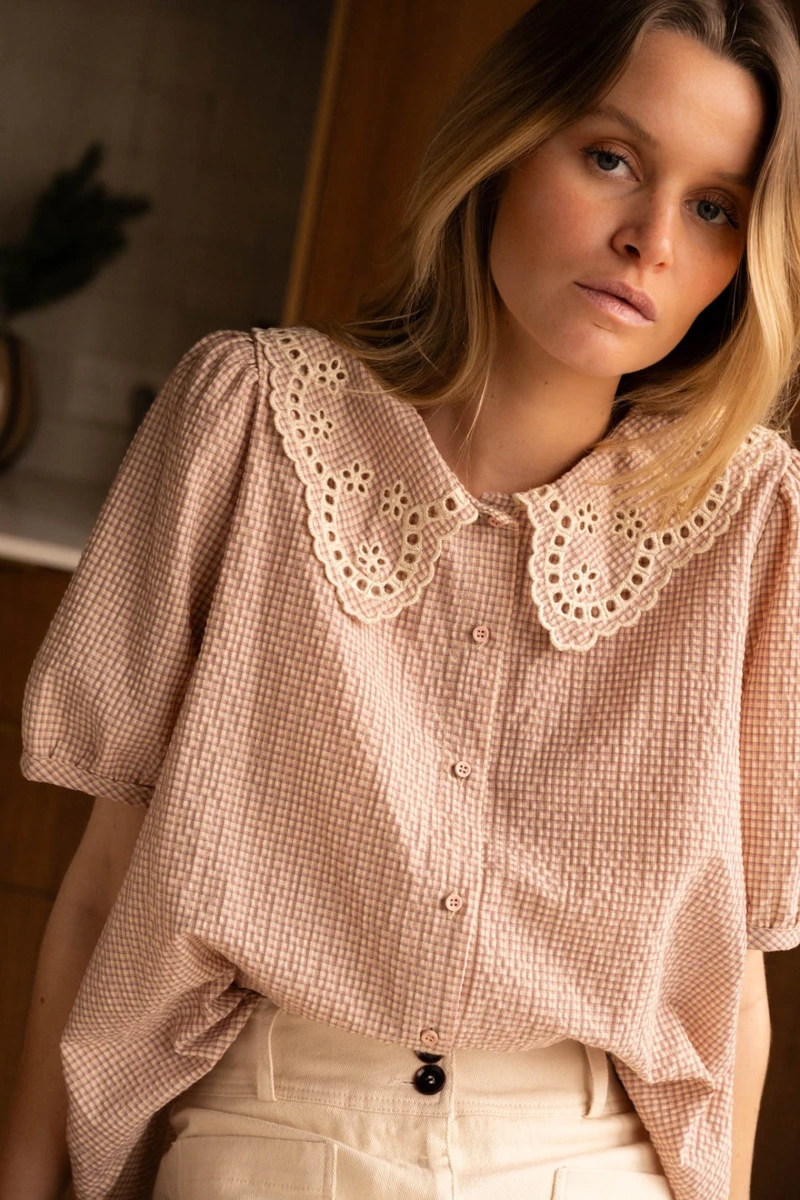 Chemise Au Col Claudine Et À Manches Courtes - Rose - Boutique Libertie