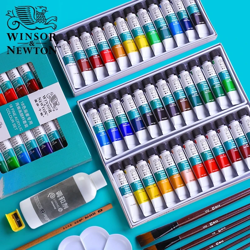 WINSOR & NEWTON 12/18/24 couleurs ensemble de peintures acryliques professionnelles 10ml peinture murale peinte à la main peinture Textile couleurs vives - AliExpress 21