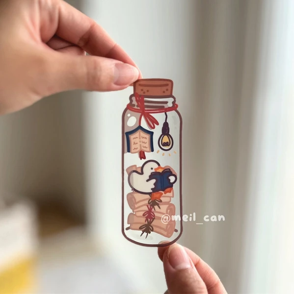 Duckie Reads a Book - Transparent Clear Die Cut Sticker - Duck Stickers, Cute Stationary, Deco Sticker, Bottle Sticker